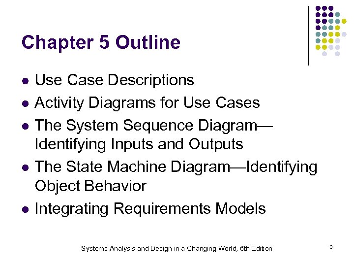 Chapter 5 Outline l l l Use Case Descriptions Activity Diagrams for Use Cases
