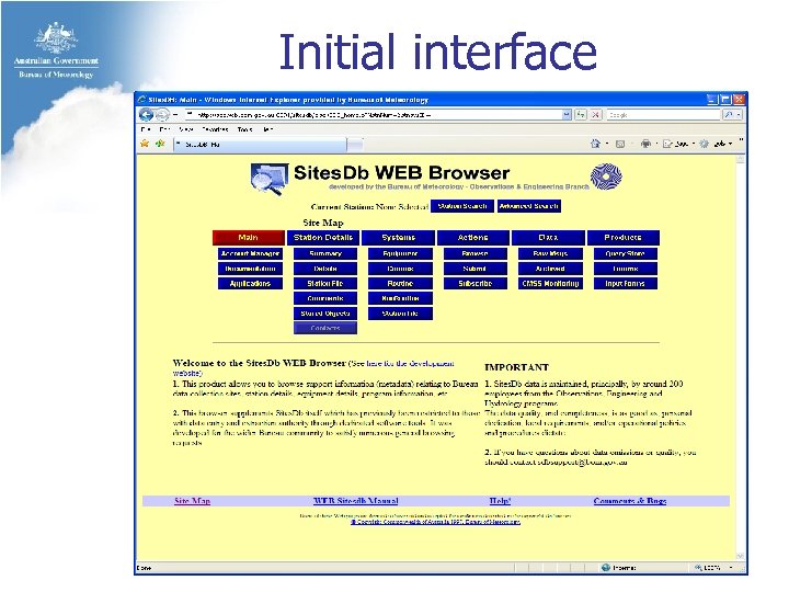 Initial interface 