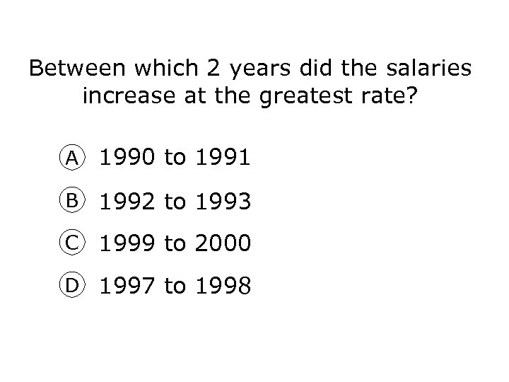 Between which 2 years did the salaries increase at the greatest rate? A 1990