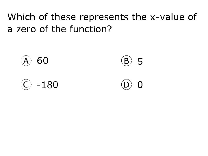 Which of these represents the x-value of a zero of the function? A 60