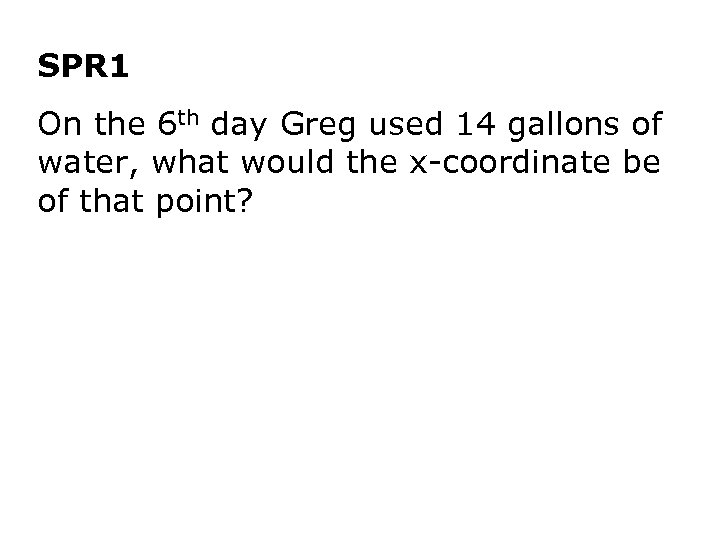 SPR 1 On the 6 th day Greg used 14 gallons of water, what