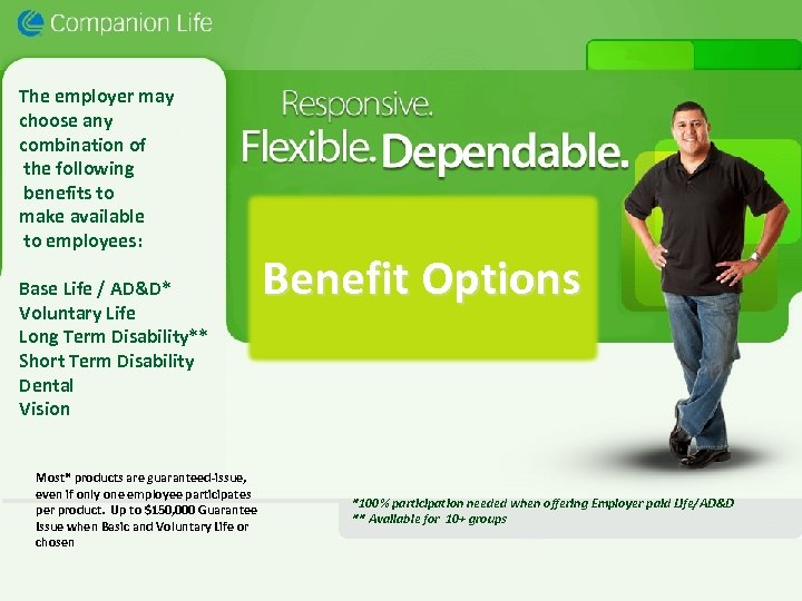 The employer may choose any combination of the following benefits to make available to
