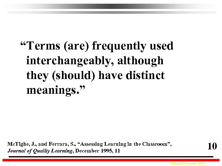 “Terms (are) frequently used interchangeably, although they (should) have distinct meanings. ” Mc. Tighe,