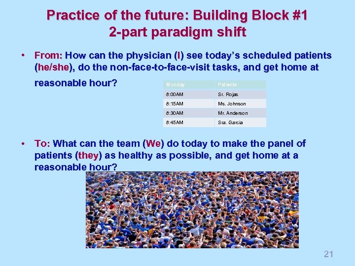 Practice of the future: Building Block #1 2 -part paradigm shift • From: How