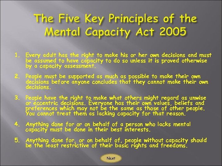 1. Every adult has the right to make his or her own decisions and