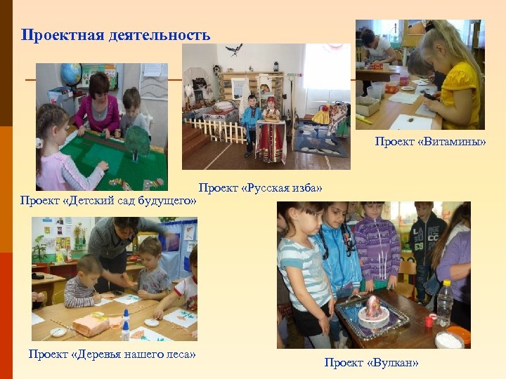 Проектная деятельность Проект «Витамины» Проект «Детский сад будущего» Проект «Деревья нашего леса» Проект «Русская