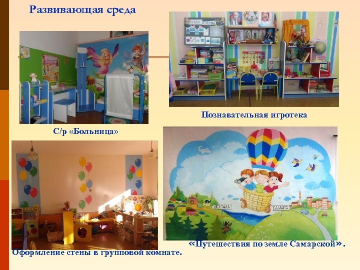Развивающая среда Познавательная игротека С/р «Больница» Оформление стены в групповой комнате. «Путешествия по земле