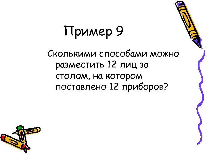 Пример 9 Сколькими способами можно разместить 12 лиц за столом, на котором поставлено 12