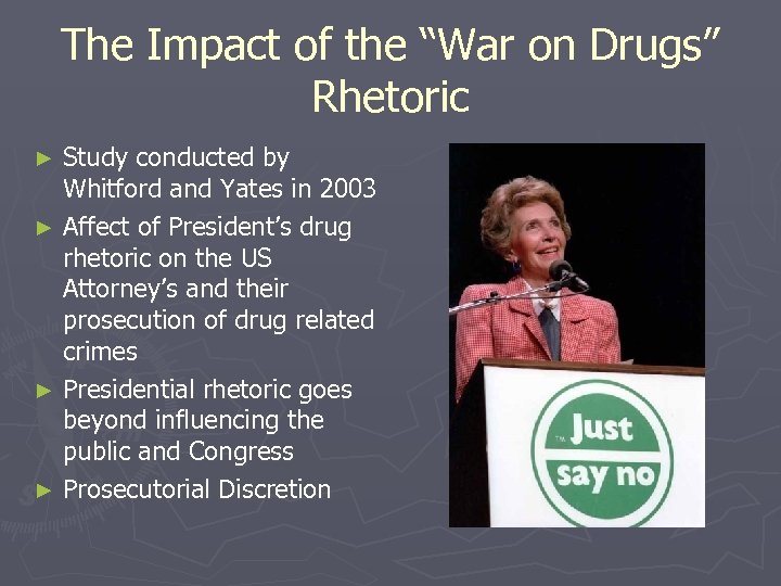 The Impact of the “War on Drugs” Rhetoric Study conducted by Whitford and Yates