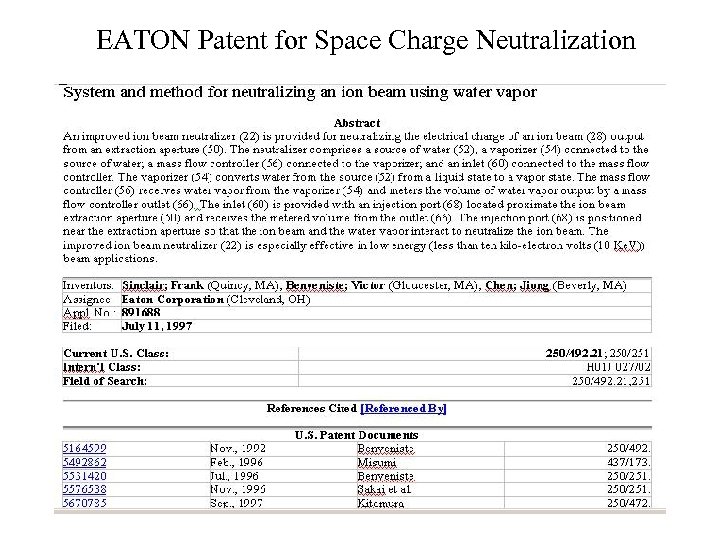 EATON Patent for Space Charge Neutralization 