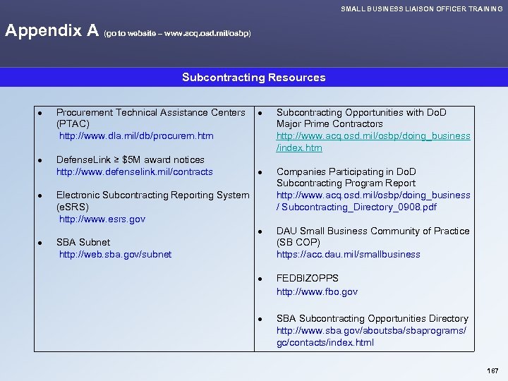 SMALL BUSINESS LIAISON OFFICER TRAINING Appendix A (go to website – www. acq. osd.