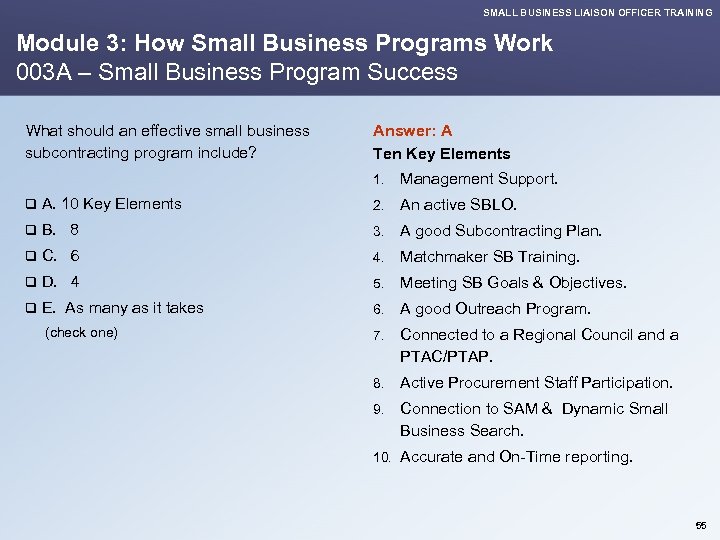 SMALL BUSINESS LIAISON OFFICER TRAINING Module 3: How Small Business Programs Work 003 A