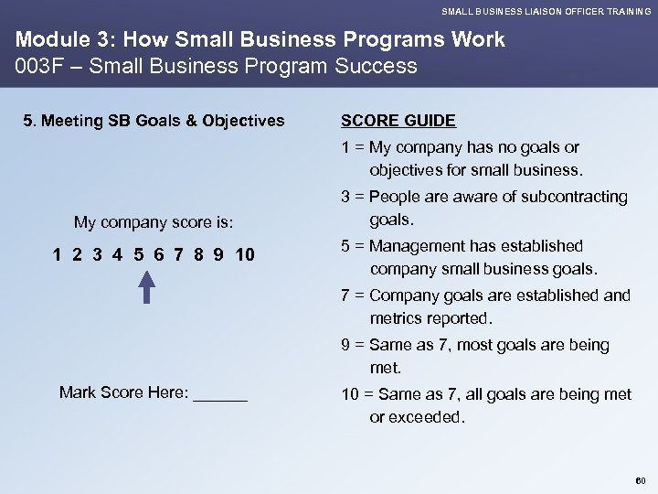SMALL BUSINESS LIAISON OFFICER TRAINING Module 3: How Small Business Programs Work 003 F