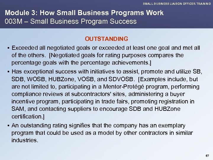 SMALL BUSINESS LIAISON OFFICER TRAINING Module 3: How Small Business Programs Work 003 M