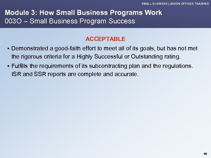 SMALL BUSINESS LIAISON OFFICER TRAINING Module 3: How Small Business Programs Work 003 O