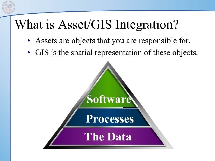 What is Asset/GIS Integration? • Assets are objects that you are responsible for. •
