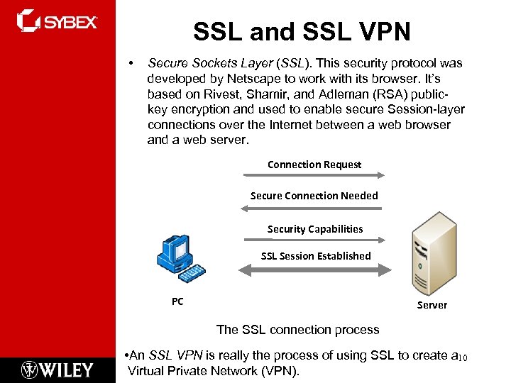 SSL and SSL VPN • Secure Sockets Layer (SSL). This security protocol was developed