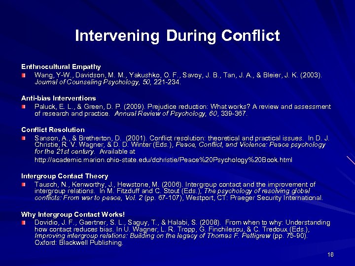 Intervening During Conflict Enthnocultural Empathy Wang, Y-W. , Davidson, M. M. , Yakushko, O.
