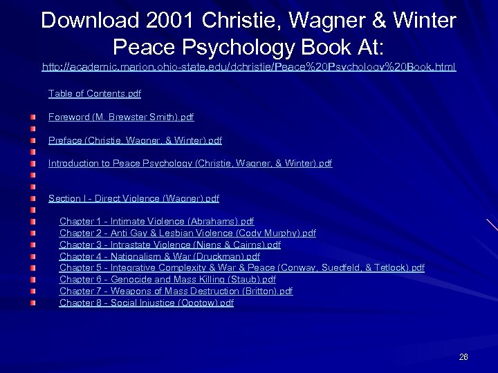 Download 2001 Christie, Wagner & Winter Peace Psychology Book At: http: //academic. marion. ohio-state.