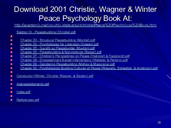 Download 2001 Christie, Wagner & Winter Peace Psychology Book At: http: //academic. marion. ohio-state.