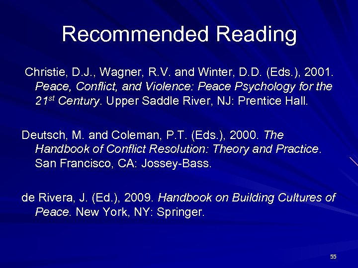 Recommended Reading Christie, D. J. , Wagner, R. V. and Winter, D. D. (Eds.