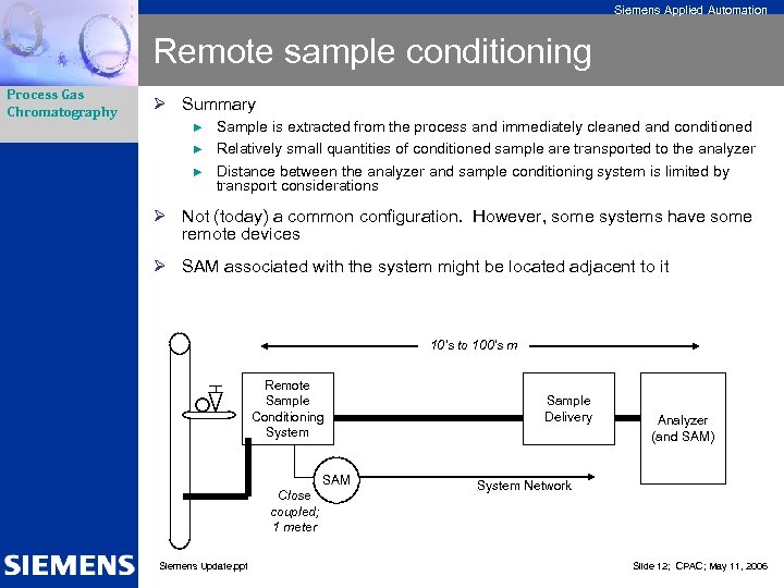 Siemens Applied Automation Remote sample conditioning Process Gas Chromatography Ø Summary ► ► ►