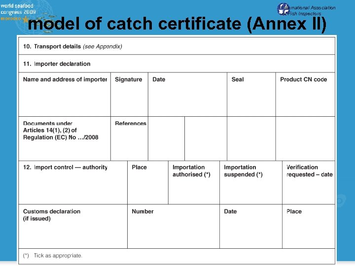International Association of Fish Inspectors model of catch certificate (Annex II) 