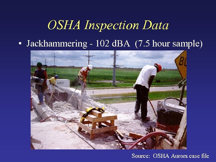 OSHA Inspection Data • Jackhammering - 102 d. BA (7. 5 hour sample) Source: