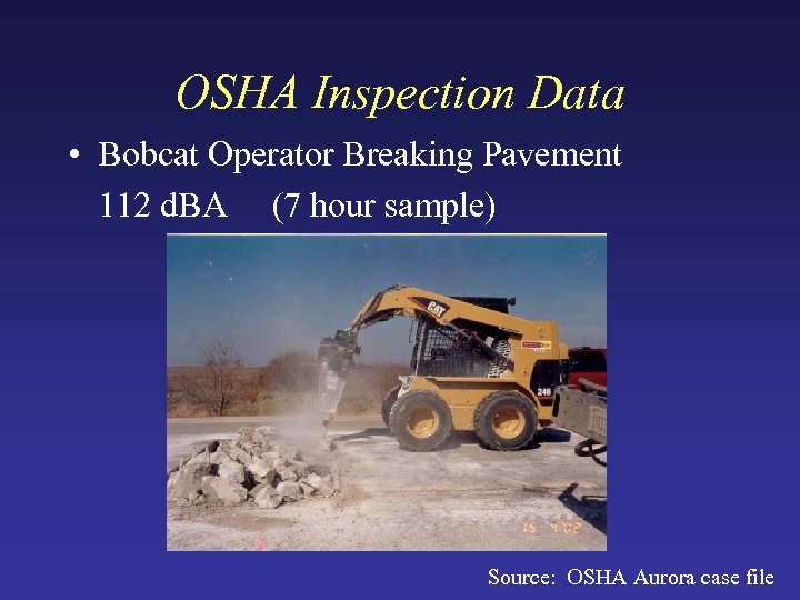 OSHA Inspection Data • Bobcat Operator Breaking Pavement 112 d. BA (7 hour sample)