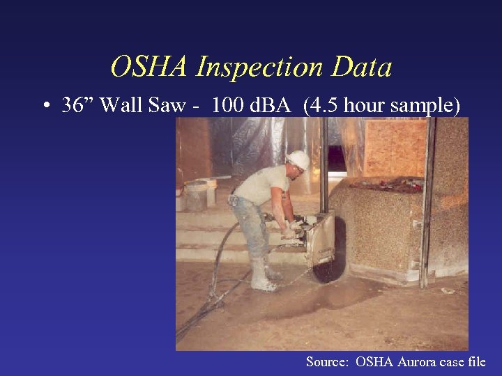 OSHA Inspection Data • 36” Wall Saw - 100 d. BA (4. 5 hour
