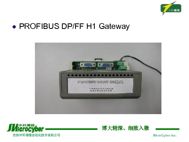 l PROFIBUS DP/FF H 1 Gateway 博大精深、细致入微 沈阳中科博微自动化技术有限公司 Micro. Cyber Inc. 