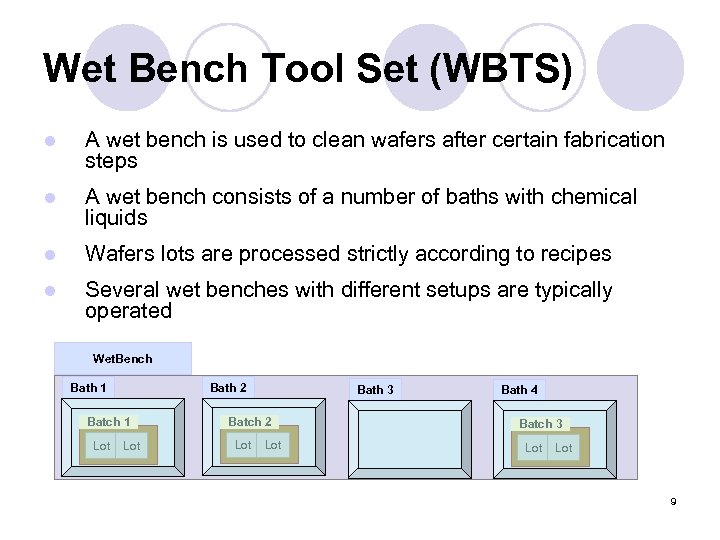 Wet Bench Tool Set (WBTS) l A wet bench is used to clean wafers