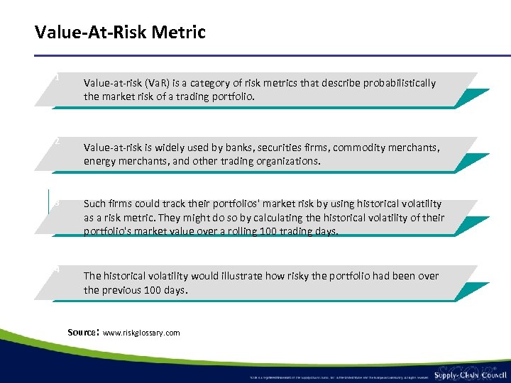 Value-At-Risk Metric 1 2 3 4 Value-at-risk (Va. R) is a category of risk