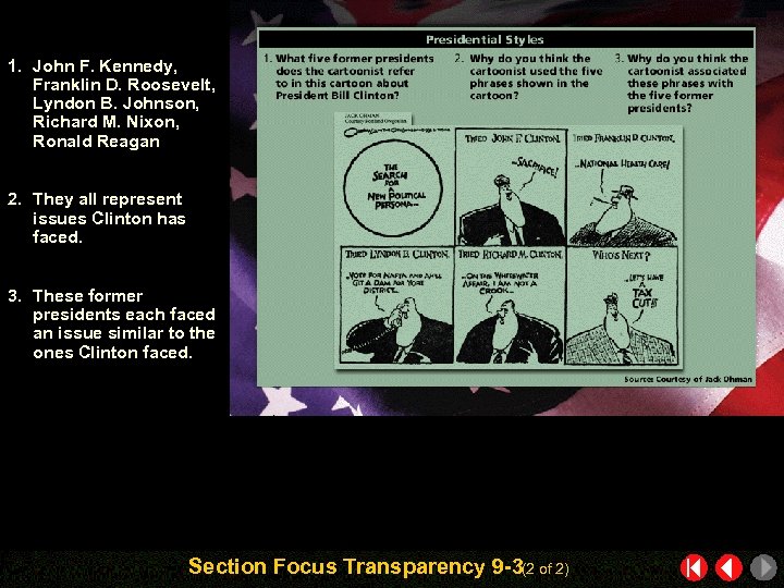 1. John F. Kennedy, Franklin D. Roosevelt, Lyndon B. Johnson, Richard M. Nixon, Ronald