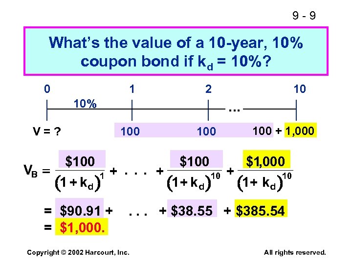 9 -9 What’s the value of a 10 -year, 10% coupon bond if kd