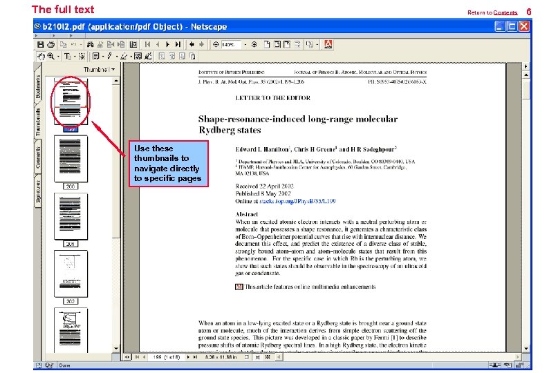 The full text Return to Contents Use these thumbnails to navigate directly to specific
