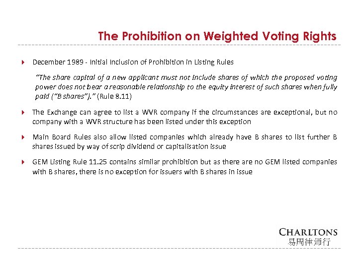 The Prohibition on Weighted Voting Rights December 1989 - Initial Inclusion of Prohibition in