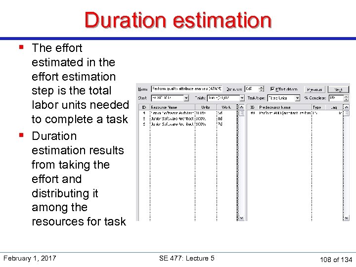 Duration estimation § The effort estimated in the effort estimation step is the total