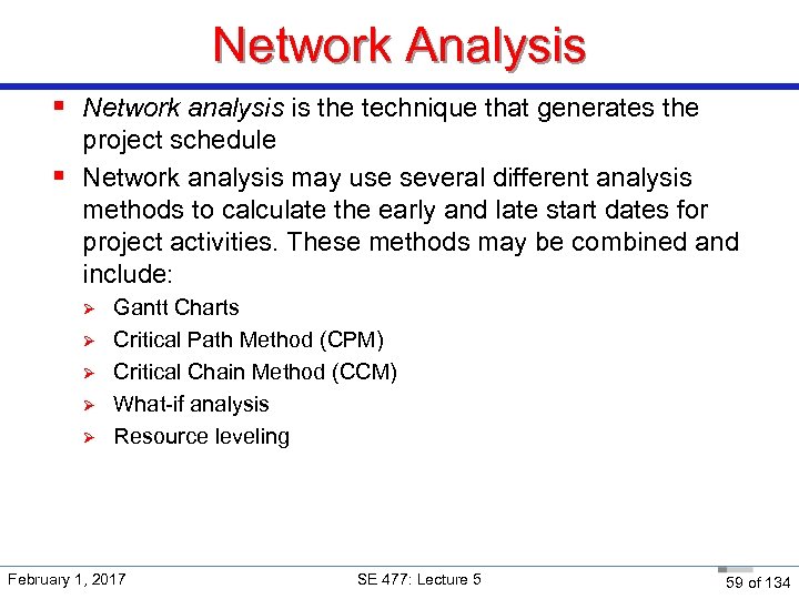 Network Analysis § Network analysis is the technique that generates the project schedule §