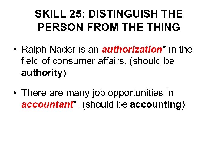 SKILL 25: DISTINGUISH THE PERSON FROM THE THING • Ralph Nader is an authorization*