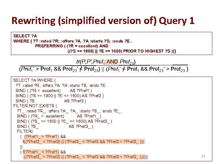 Rewriting (simplified version of) Query 1 SELECT ? A WHERE { ? T :