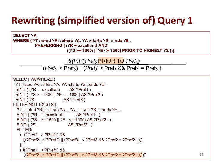 Rewriting (simplified version of) Query 1 SELECT ? A WHERE { ? T :