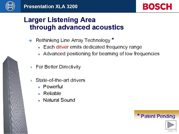 Presentation XLA 3200 Larger Área de Area Grande. Listening ascolto Più larga area importante