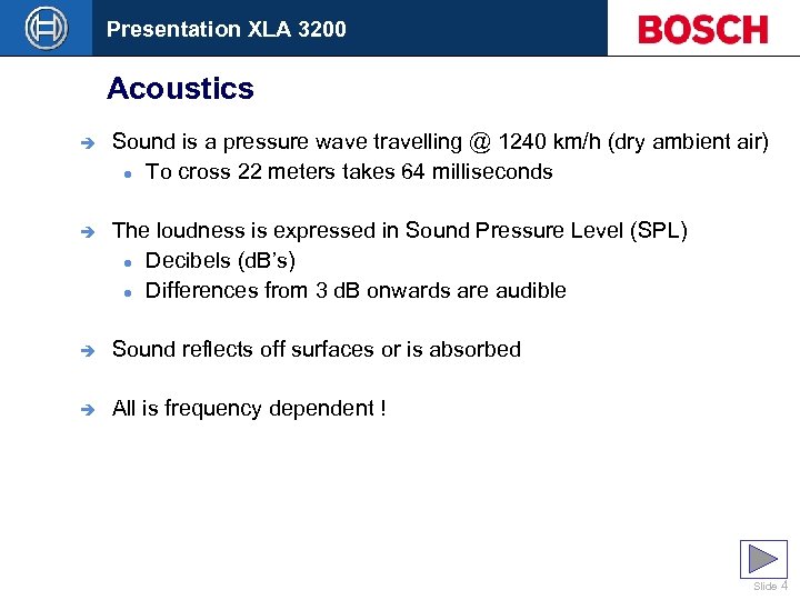 Presentation XLA 3200 Acoustics Acústica Acustica Acústicas Acoustique è Sound is a pressure wave