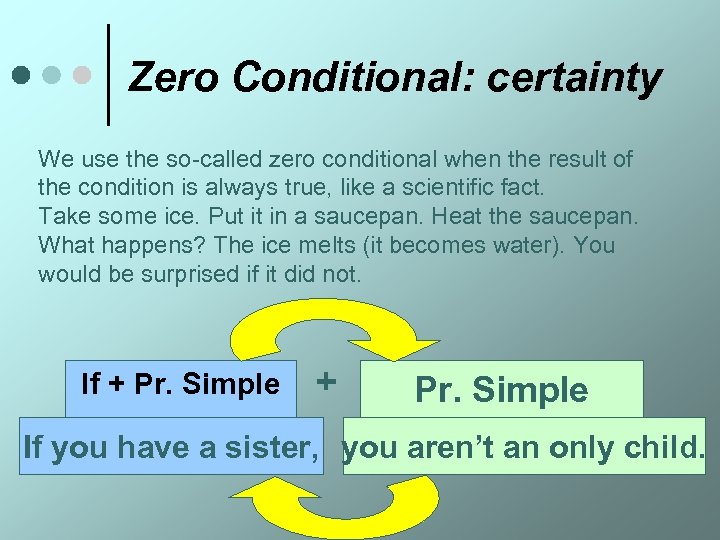 Zero Conditional: certainty We use the so-called zero conditional when the result of the