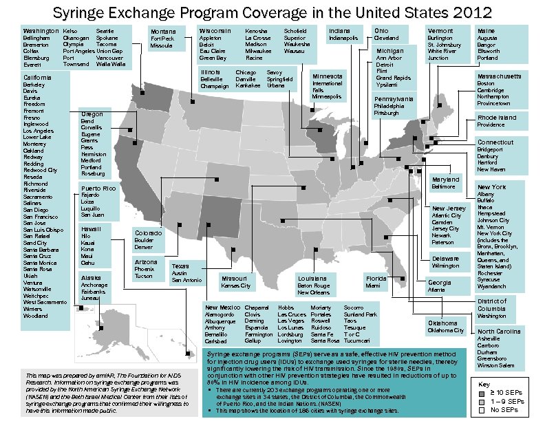 Syringe Exchange Program Coverage in the United States 2012 Washington Kelso Bellingham Bremerton Colfax