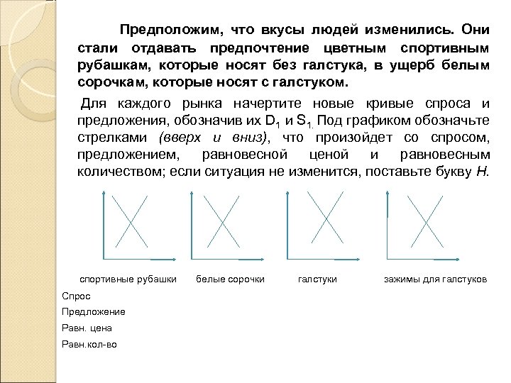  Предположим, что вкусы людей изменились. Они стали отдавать предпочтение цветным спортивным рубашкам, которые