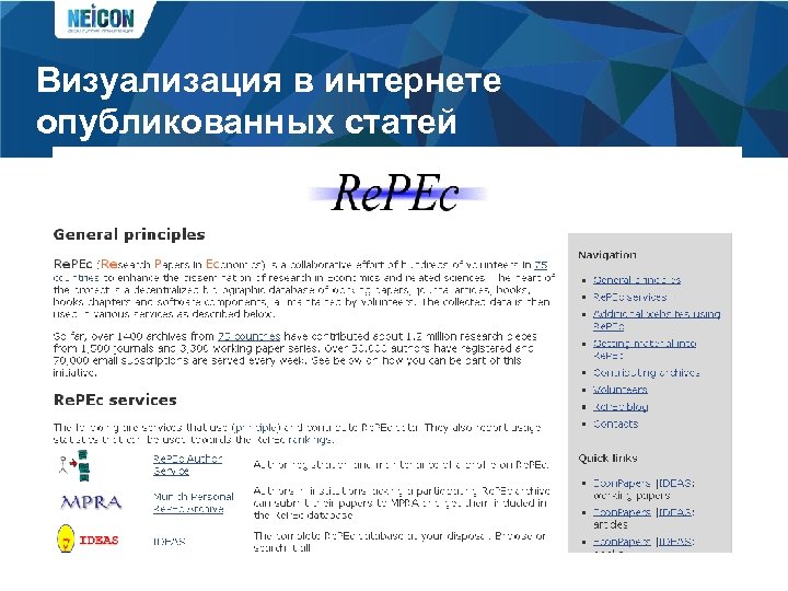 Визуализация в интернете опубликованных статей 