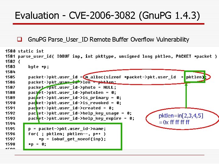 Evaluation - CVE-2006 -3082 (Gnu. PG 1. 4. 3) q Gnu. PG Parse_User_ID Remote