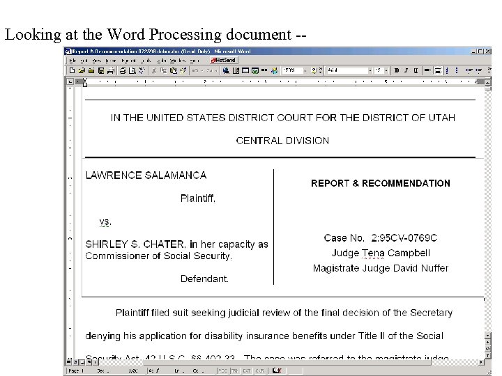 Looking at the Word Processing document -- 